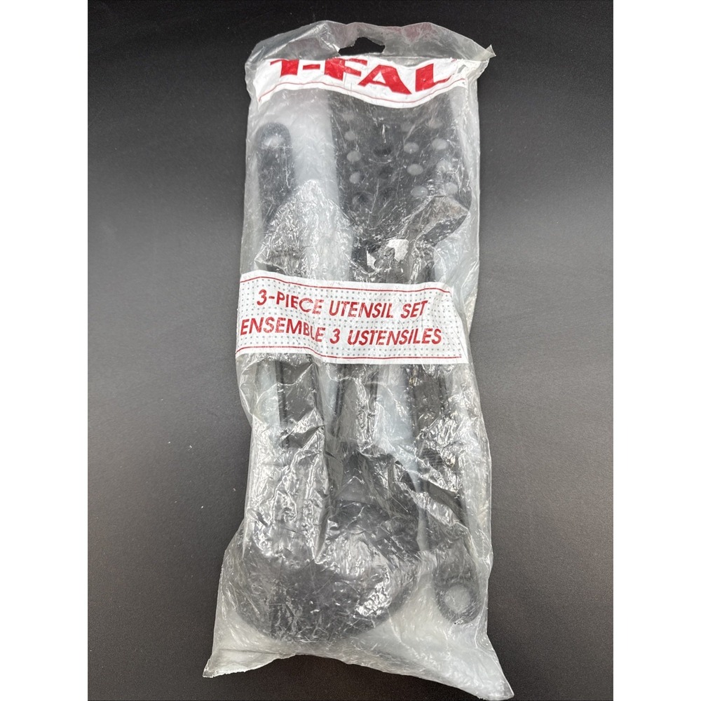 Vtg T-Fal 3-Piece Utensils Set New Sealed Black Nylon Skimmer Spatula Ladle K1